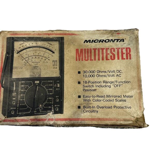 Radio Shack Micronta cat. no 22-203B 30,000 ohms/volt multimeter in box & Manual - Picture 3 of 9